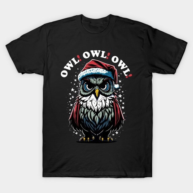 Santa Claus Owl For Christmas T-Shirt by TMBTM